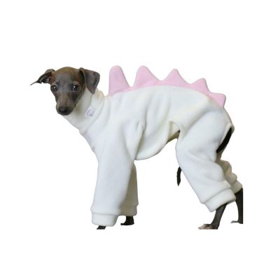 Winter Fleece Onesie for Whippets, Dinosaur Turtleneck, White, X-Large