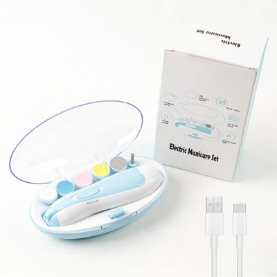 6-in-1 Electric Baby Nail File with 6 Filing Heads and LED Light, 4 Speeds, Quiet, Baby Blue