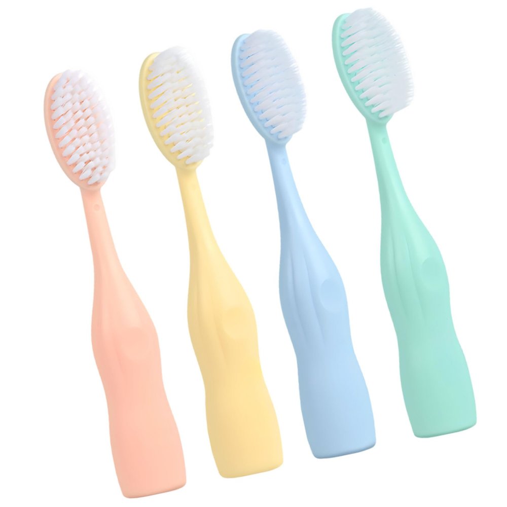 Tressify 4-Piece Adult Toothbrush Set with Soft Bristles, Wide Heads, Family Pack in Green, Orange, Yellow, and Blue