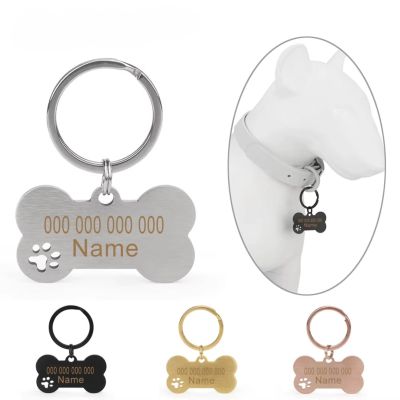 Personalized Stainless Steel Dog Tag with Name and Phone Number, Silver, L: 49.8 x 28.8 cm