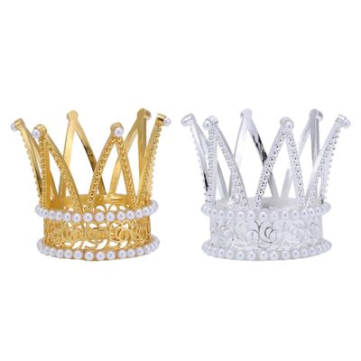 Gatuida 2-Pc. Pearl Crown Cake Decorations, Alloy Mini Tiaras