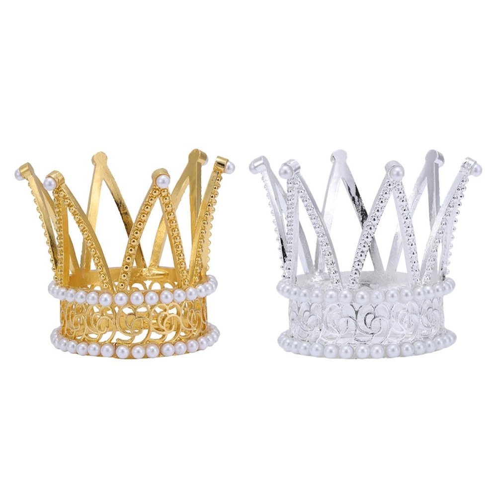 Gatuida 2-Pc. Pearl Crown Cake Decorations, Alloy Mini Tiaras