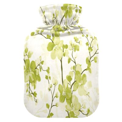 Hot Water Bottle with Fleece Cover, PVC, 1 Liter, Lime Blossom
