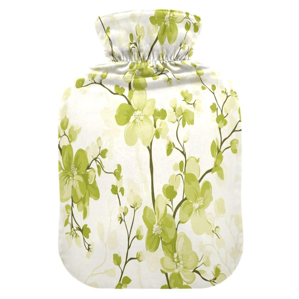 Hot Water Bottle with Fleece Cover, PVC, 1 Liter, Lime Blossom