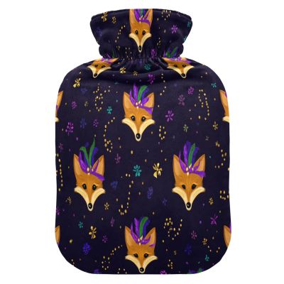 Fox Mardi Gras Beads Hot Water Bottle with Fleece Cover, PVC, 1 Liter