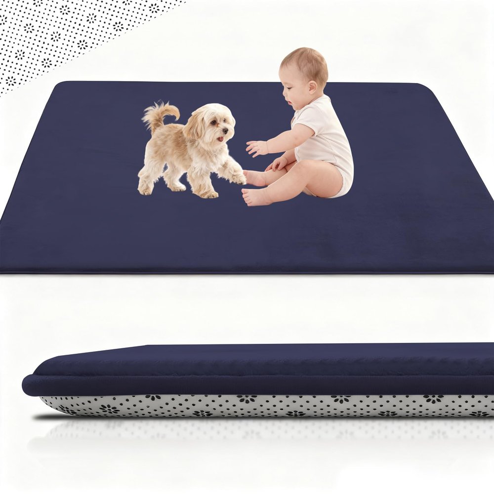 Stqyeiw 2 cm Thick Baby Crawling Mat, 50 x 120 cm, Non-Slip Play Rug, Dark Blue