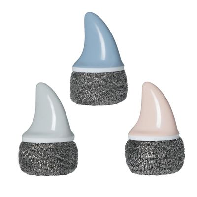 BESPORTBLE 3-Piece Stainless Steel Pot Scrubber Set with Shark Handles, Blue/Pink/Gray