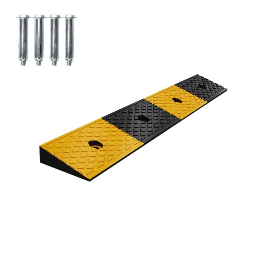 QICBYING Rubber Threshold Ramp, Non-Slip Wheelchair Ramp, Black/Yellow, 100 x 15 x 4 cm