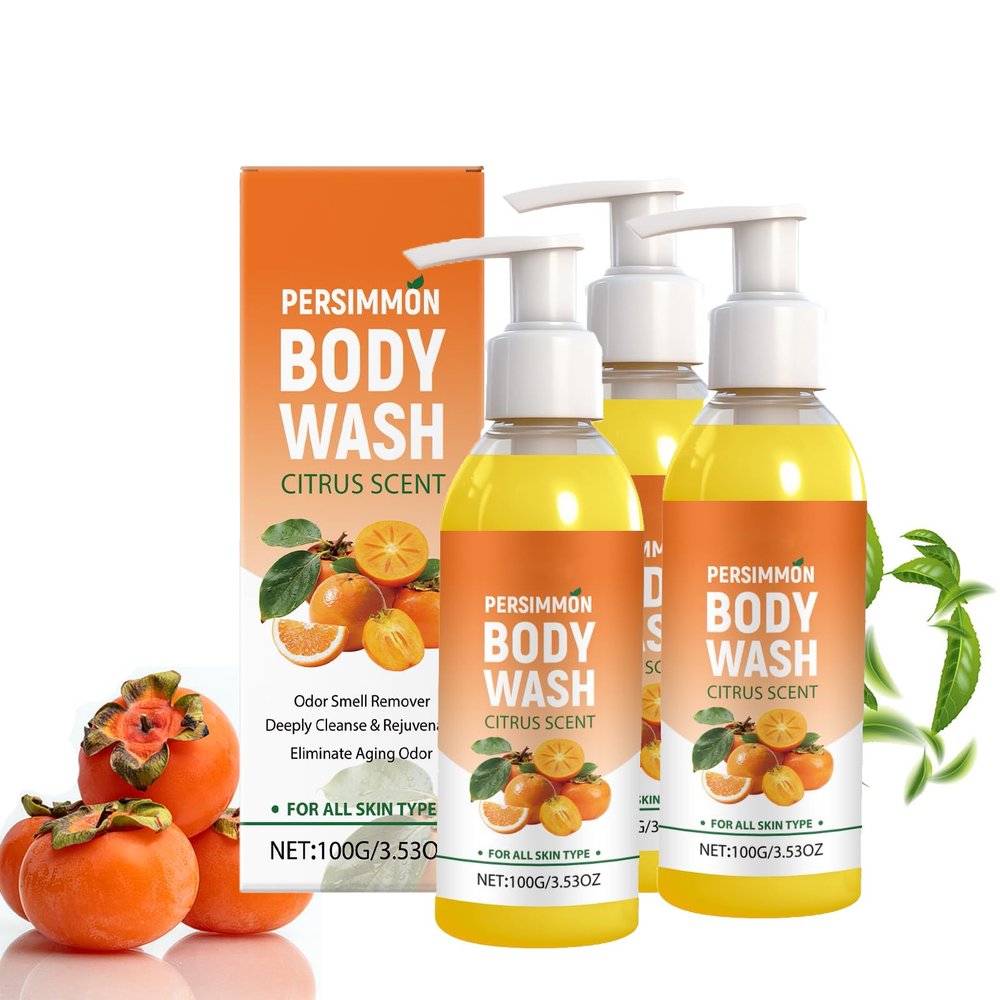 Persimmon Shower Gel for Seniors, Natural Deodorizing Bar Soap for Strong Odors, Foot and Body Odor, with Persimmon and Green Tea Extract (3)