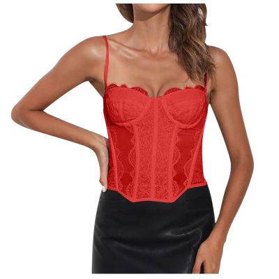 Women's Halloween Lace Corset Top with Adjustable Straps and Buckle