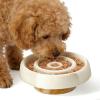 Slow-Feeder Dog Bowl with Wooden Stand, Elevated, Beige, 17 cm view 1