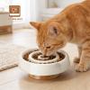 Slow-Feeder Dog Bowl with Wooden Stand, Elevated, Beige, 17 cm view 2