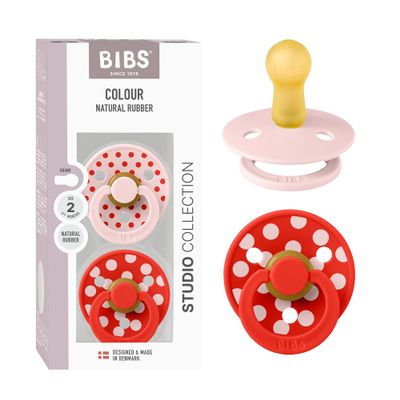 BIBS Colour Polka Dots Pacifiers, 6–18 Months, 2-Pack, Blossom/Candy Apple