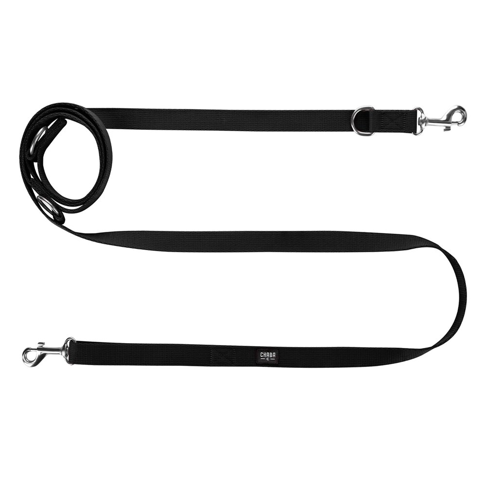 Chaba Dog Leash for Medium and Large Dogs, 2 Carabiners, Adjustable 1.35–2.6 m, Black, XL