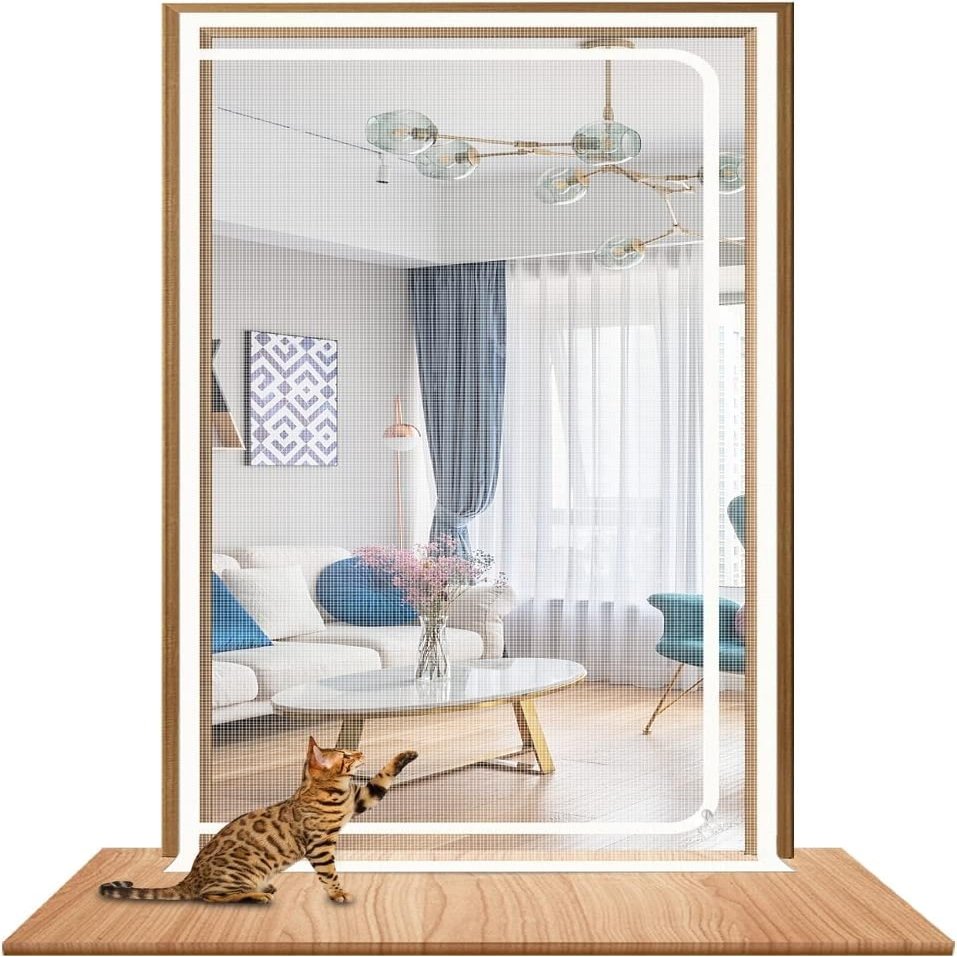 Pet Screen Door with Zipper, White, 35.4 x 86.6 in
