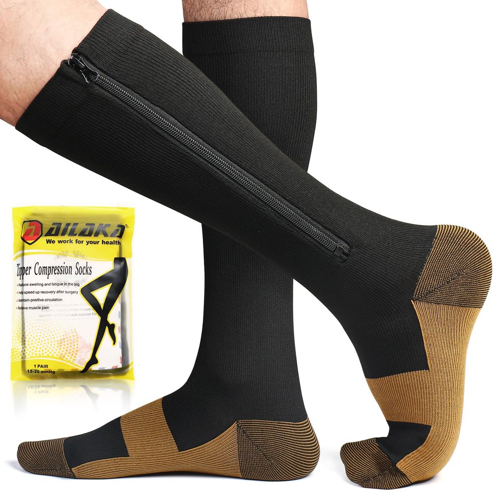 Ailaka 15–20 mmHg Compression Socks with Zipper for Men and Women