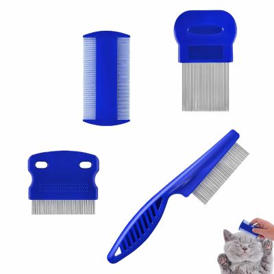 4-Piece Metal-Tooth Flea, Tear Stain, Lice and Dust Comb Set for Cats and Dogs