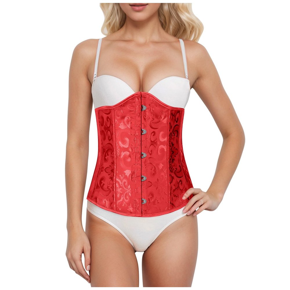 Women's Gothic Halloween Corset Top with Floral Print and Front Lacing