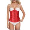 Women's Gothic Halloween Corset Top with Floral Print and Front Lacing view 1