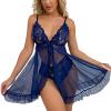 VgguDoe Sexy Women's V-Neck Sling Nightgown, Sheer Bodysuit Set, Dark Blue, XXL view 1