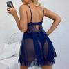 VgguDoe Sexy Women's V-Neck Sling Nightgown, Sheer Bodysuit Set, Dark Blue, XXL view 3