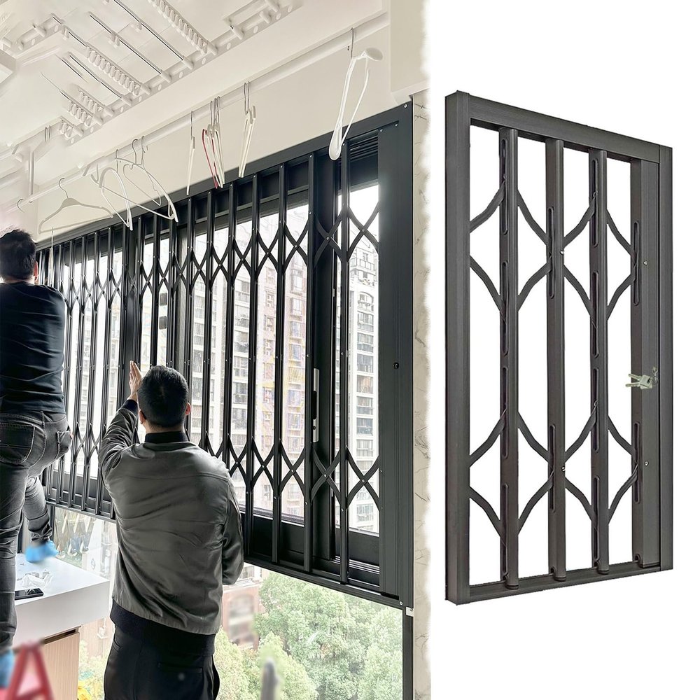 Adjustable Extendable Window Security Grille for Sliding Windows, Gray, W110 x H120 cm (44 x 48 in)