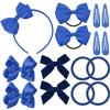Girls' Blue Hair Accessories Set, 15-Piece Bow Clips and Hair Ties view 1
