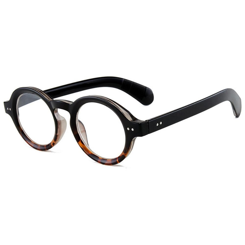 VEVESMUNDO Round Retro Blue-Light-Blocking Reading Glasses with Spring Hinges, Black with Tortoiseshell, +2.0