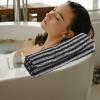 SHINEOFI Polyester Exfoliating Bath Towel with Long Black Strips, Body Wash Scrubber for Home view 4