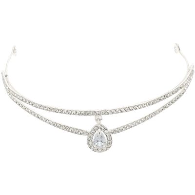 LALADEFIEE Silver Rhinestone Tiara, Curved Bridal Hair Accessory