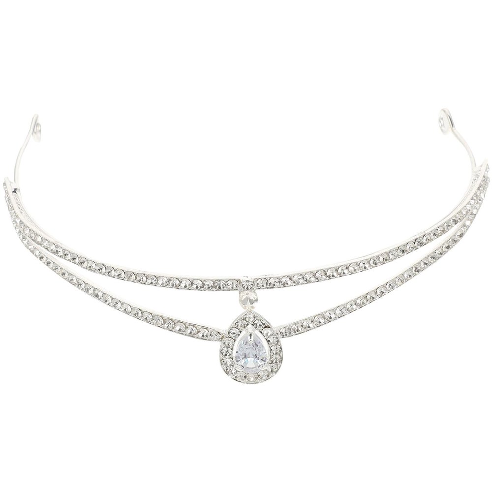 LALADEFIEE Silver Rhinestone Tiara, Curved Bridal Hair Accessory