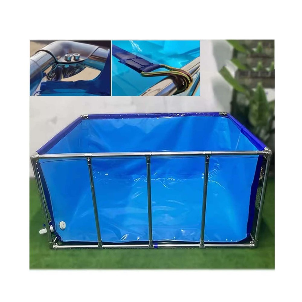 ERSINIAN Large Foldable Aquarium with Metal Frame for Bing Koi, Easy to Assemble, Transparent Viewing Window, Blue + Clear, 300 x 200 x 60 cm