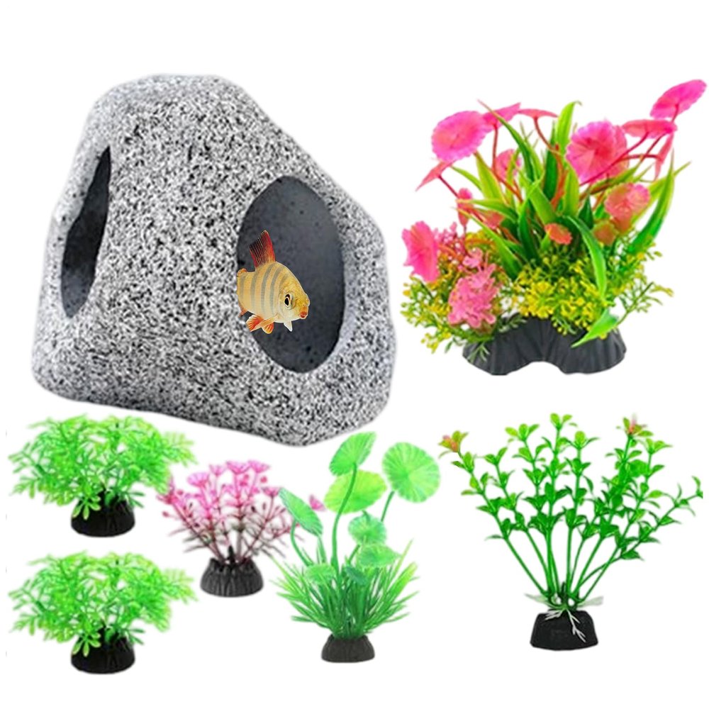 Aquarium Decoration Ceramic Rock Cave Set