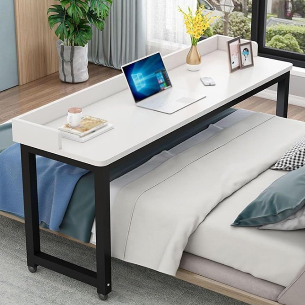 YUGXTH Rolling Overbed Table, Universal Bedside Table, White B, 150 cm/59 in