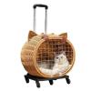 Pet stroller with telescoping handle, handwoven rattan outdoor trolley for large cats up to 11.3 kg, ventilated design for walks or travel view 1
