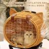 Pet stroller with telescoping handle, handwoven rattan outdoor trolley for large cats up to 11.3 kg, ventilated design for walks or travel view 2