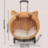 Pet stroller with telescoping handle, handwoven rattan outdoor trolley for large cats up to 11.3 kg, ventilated design for walks or travel view 3