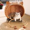 Pet stroller with telescoping handle, handwoven rattan outdoor trolley for large cats up to 11.3 kg, ventilated design for walks or travel view 4