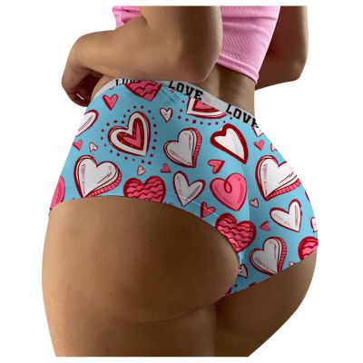 Sexy Women's Panties with Valentine's Day Print, Sky Blue, L