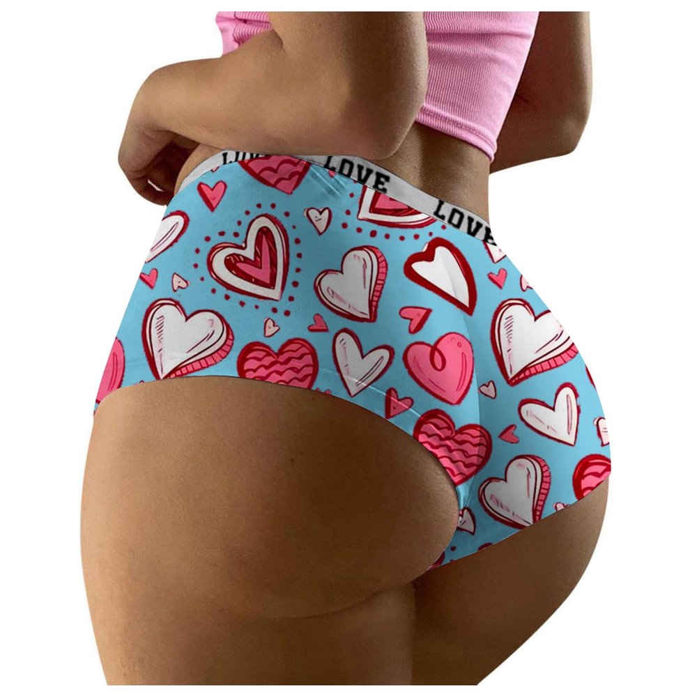 Sexy Women's Panties with Valentine's Day Print, Sky Blue, L