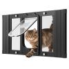 VEVOR Cat Door for Windows, Adjustable for 686–813 mm Widths, 4-Way Locking, Aluminum Frame, Transparent Glass, Magnetic Closure, Black view 1