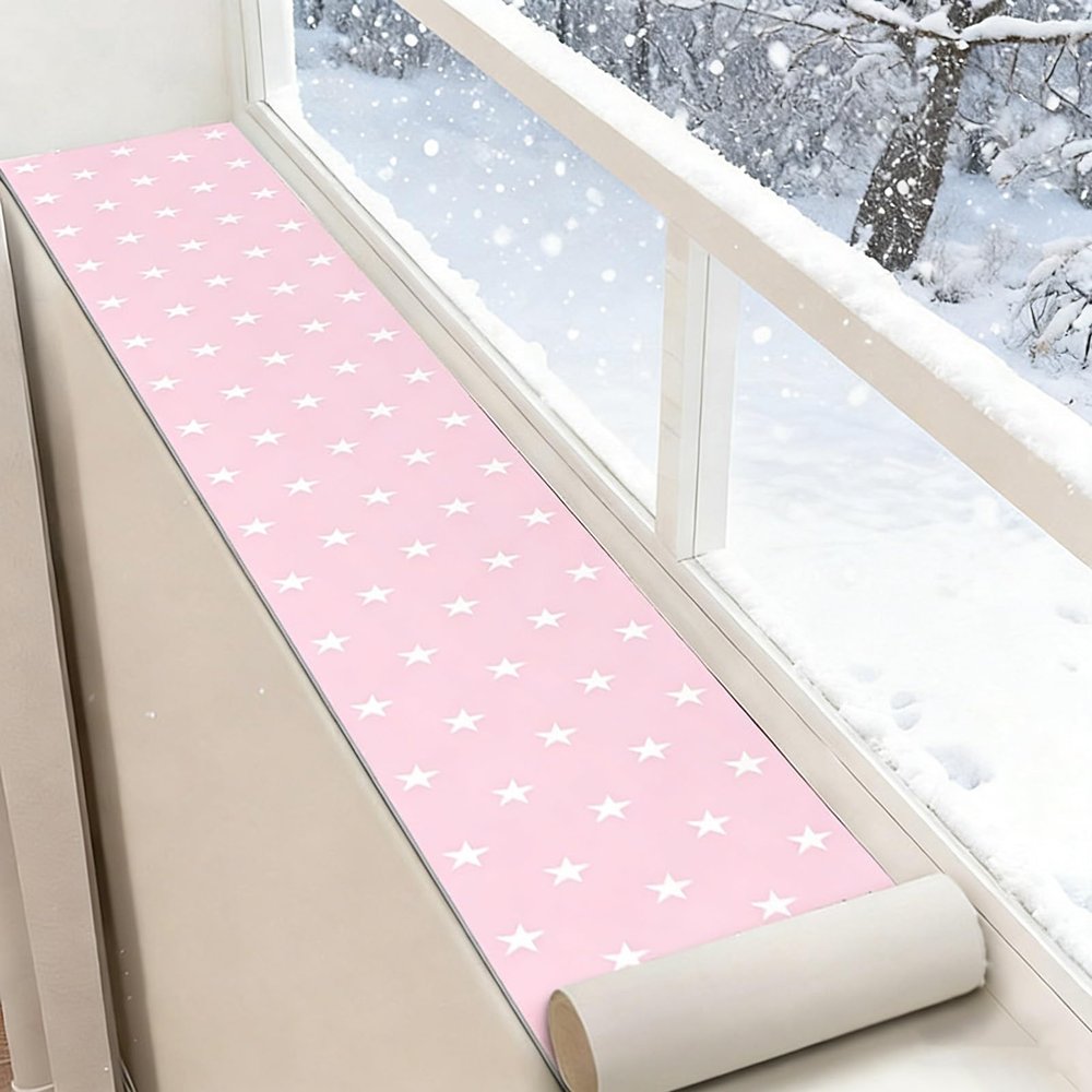 Dailify Pink Windowsill Mat with Star Pattern, 59.1 x 15.7 in
