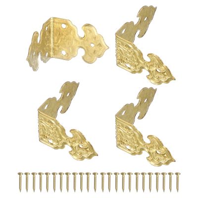 QUARKZMAN 4-Pc. L-Shaped Vintage Embossed Brass Corner Protectors, 1 x 0.7 in.