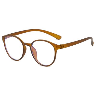 ALKAHE Retro Round Myopia Glasses, Blue Light Filter, Metal-Free, Light Brown, -3.5