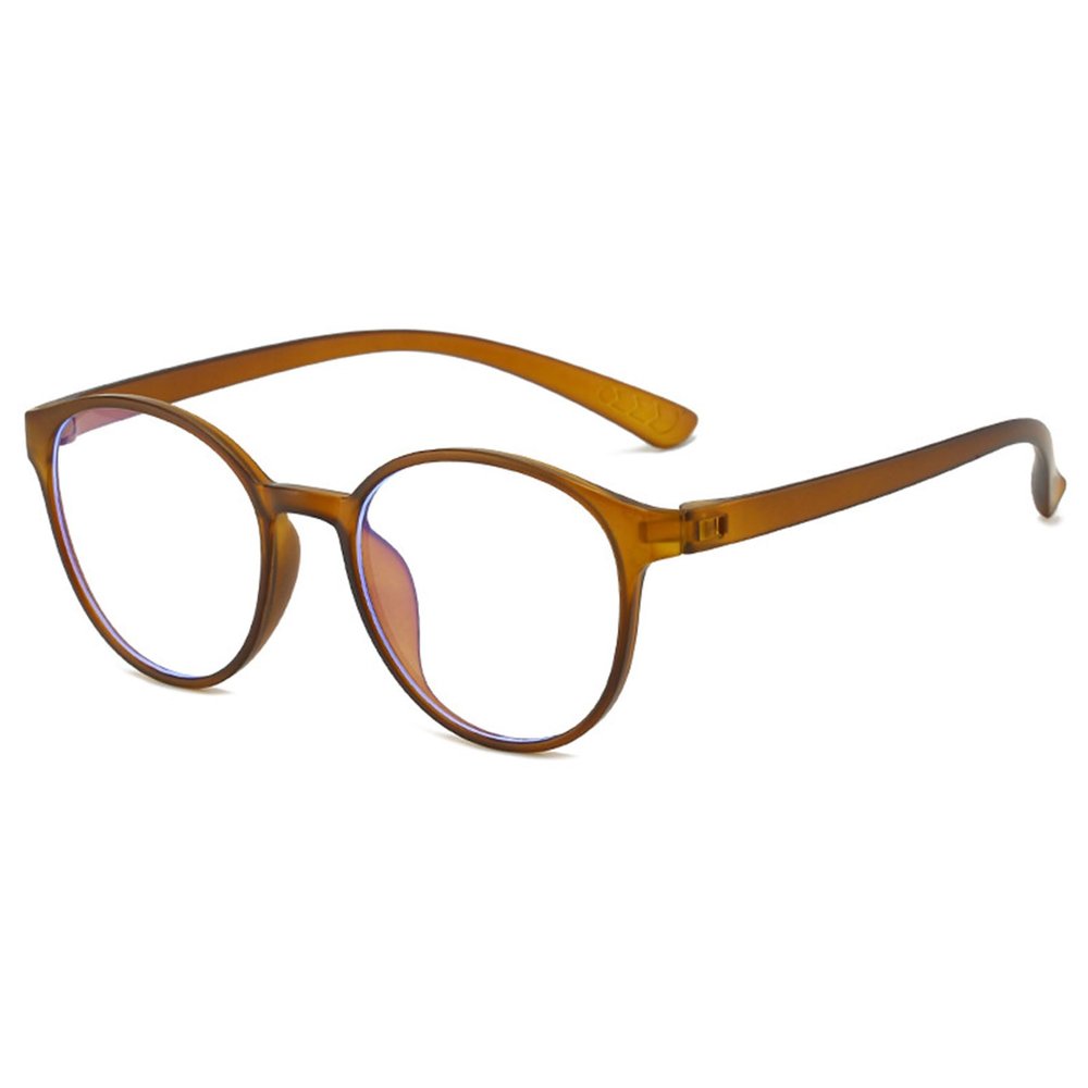 ALKAHE Retro Round Myopia Glasses, Blue Light Filter, Metal-Free, Light Brown, -3.5
