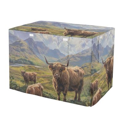 Dog Crate Cover, Scottish Highland Cows and Mountains, Windproof, X-Large