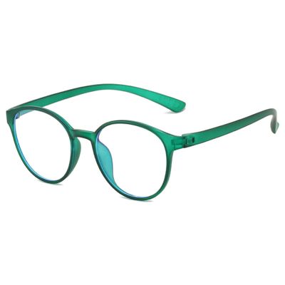 ALKAHE Retro Round Myopia Glasses, Blue-Light Filter, Metal-Free, Transparent Green, -2.0