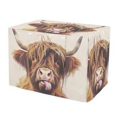 Highland Cow Tongue-Sticking-Out Dog Crate Cover with Mesh Windows, UV-Resistant, Large