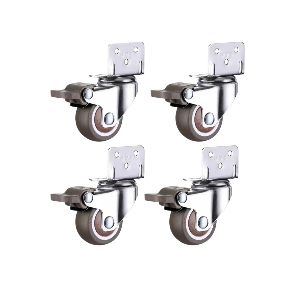 4-Pack 1.5/2-Inch Side-Mount Casters, L-Shaped Rubber Wheels for Furniture (1.5-Inch, 4 Brakes)