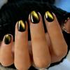 KQueenest Short Press-On Nails, Black & Gold Cat Eye, Square, 30-Piece Set view 1